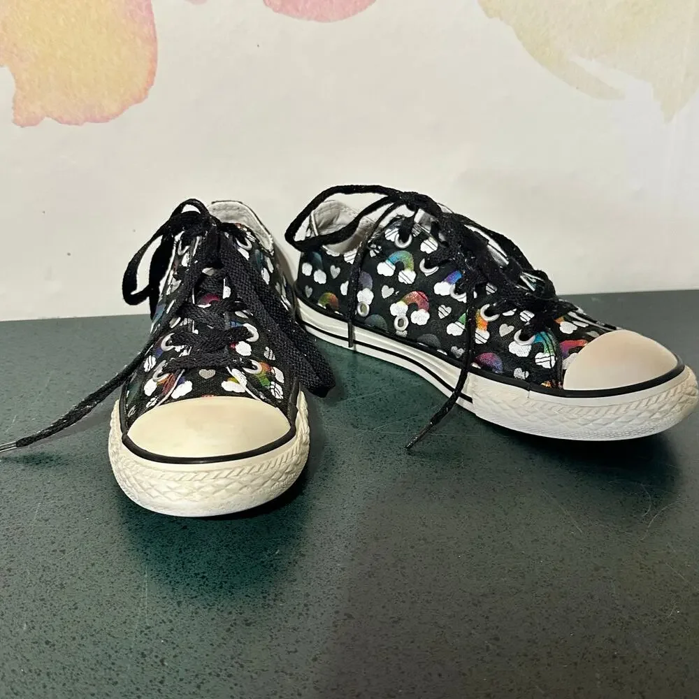 Converse All Star Rainbows and Hearts Low Top Shoes Juniors Size 3 Fun Kid